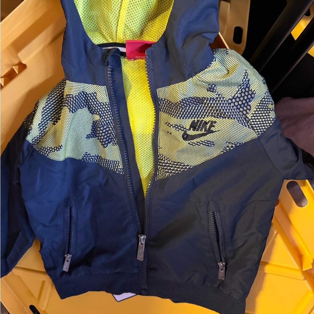 Nike Navy and Neon Yellow Hooded Jacket